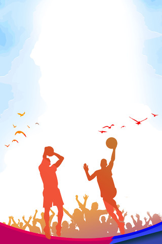 篮球运动剪影国际奥林匹克纪念日6月23日蓝色海报背景